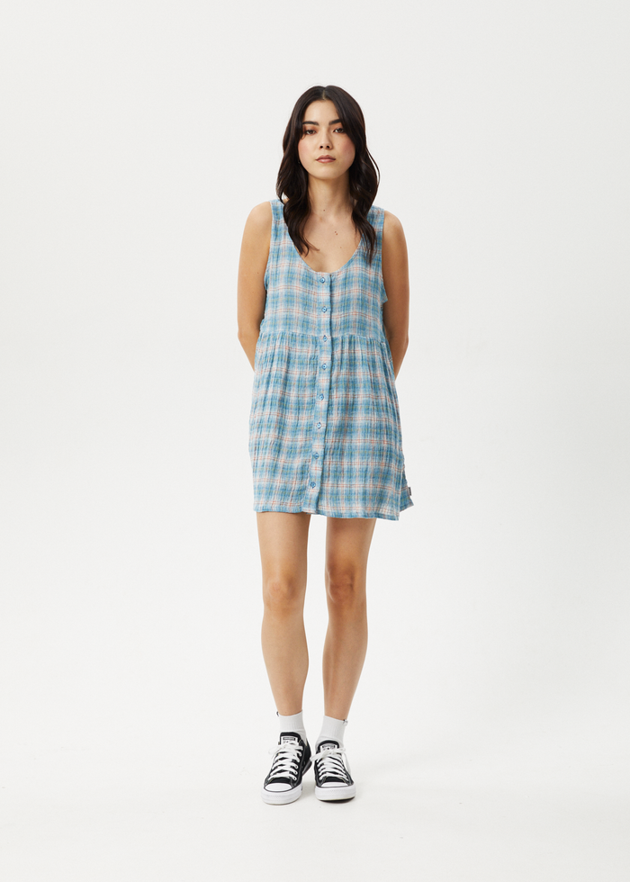 Afends Womens Position - Seer Sucker Check Dress - Lake Check - Sustainable Clothing - Streetwear