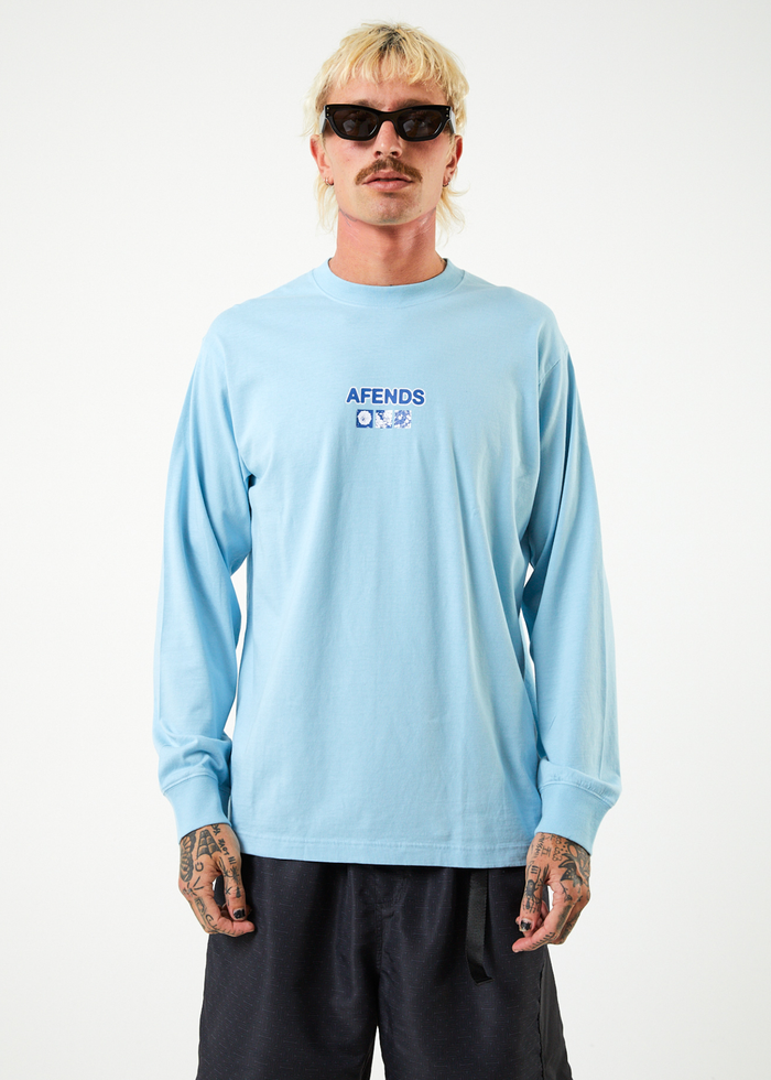 Afends Mens Spiral - Recycled Long Sleeve Graphic T-Shirt - Sky Blue - Sustainable Clothing - Streetwear