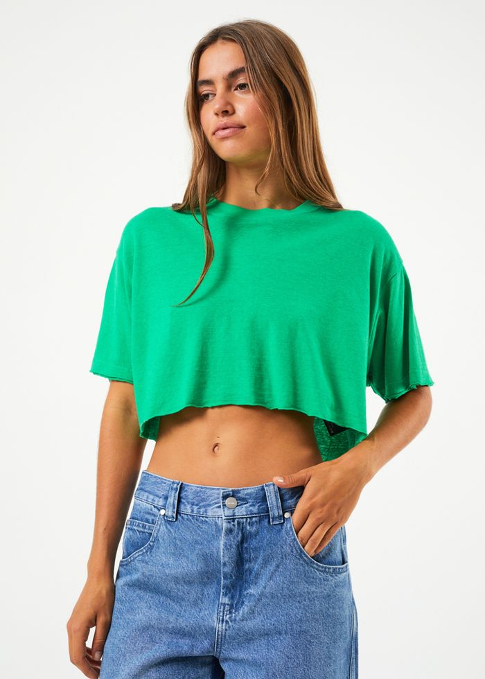 Afends Womens Slay Cropped - Hemp Oversized T-Shirt - Forest - Sustainable Clothing - Streetwear
