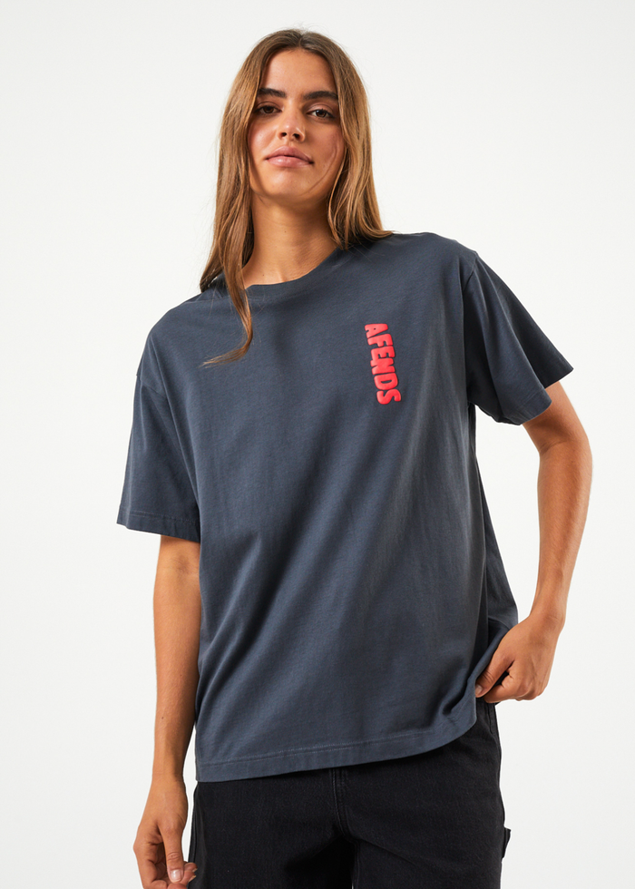 Afends Womens Underworld - Recycled Oversized  T-Shirt - Charcoal - Sustainable Clothing - Streetwear