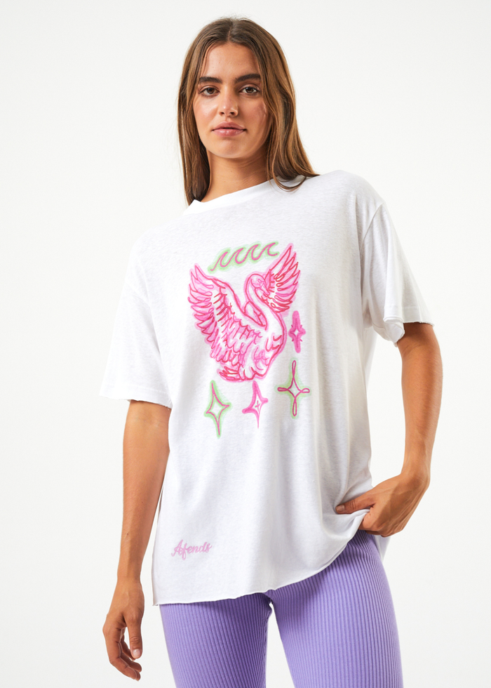Afends Womens Swan - Hemp Oversized Graphic T-Shirt - White - Sustainable Clothing - Streetwear