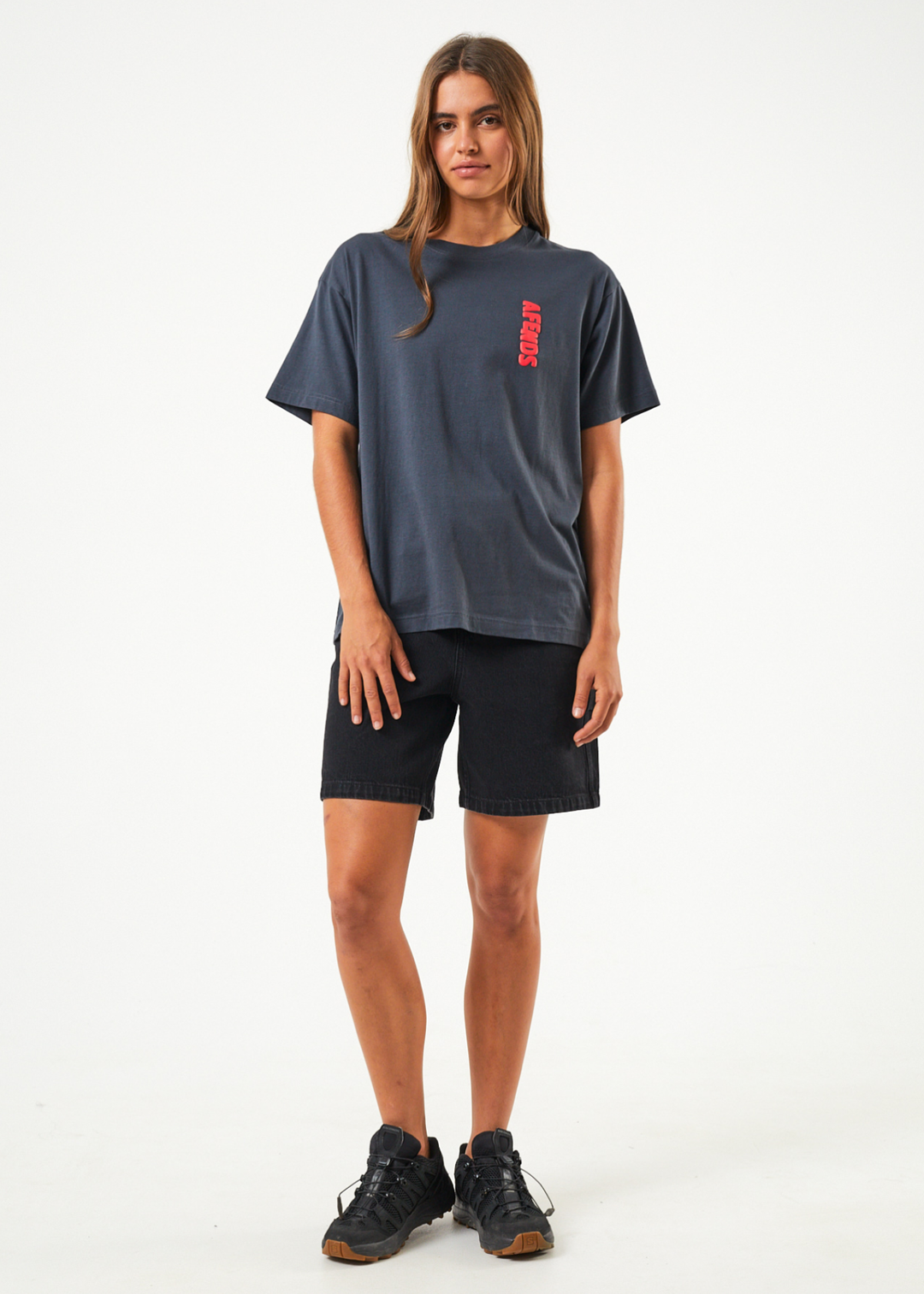 Afends Womens Underworld - Recycled Oversized  T-Shirt - Charcoal - Sustainable Clothing - Streetwear