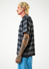 Afends Mens Sideline - Recycled Retro Striped T-Shirt - Black - Afends mens sideline   recycled retro striped t shirt   black   sustainable clothing   streetwear