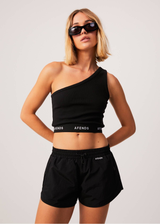 Afends Womens Pala - Recycled Ribbed One Shoulder Top - Black - Afends womens pala   recycled ribbed one shoulder top   black   sustainable clothing   streetwear